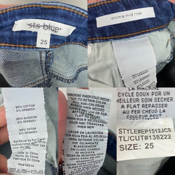 Nordstrom Distressed Jeans Raw Hem Crop Size 25 STS Blue Emma Mid Rise Denim - Picture 12 of 12